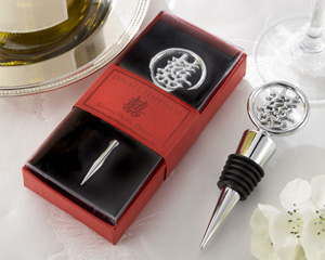 Double Happiness Elegant Chrome Bottle Stopper in Asian-Themed Gift Box