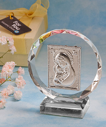 Exquisite Madonna and child crystal plaque
