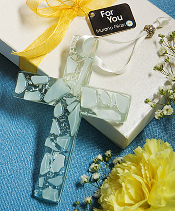 Murano Glass Collection hanging cross favors (white)