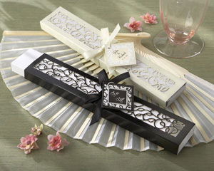 Luxurious Silk Fan in Elegant, Laser-Cut Gift Box (Black or Ivory, Set of 4)