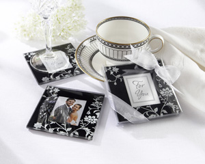 "Timeless Traditions" Elegant Black & White Glass Photo Coasters