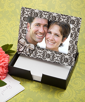 Black and white damask place card/photo frame and memo paper sets