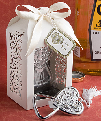 Spectacularly packaged heart bottle opener favor