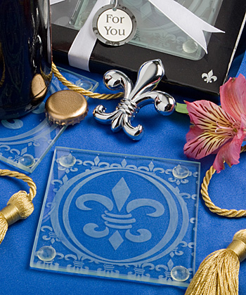 Fleur de lis design set of 2 coasters and bottle opener set