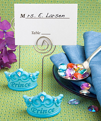 Blue crown design place card holders