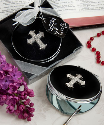 Classy Compacts Collection cross design metal compact favors