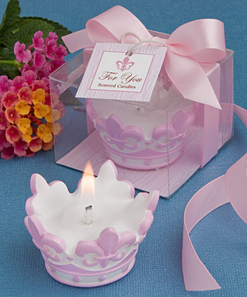 crown design scented candle favor - blue or pink