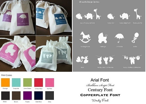 Baby Shower Personalized Silhouette Muslin / Satin Bag Favors
