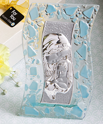 Murano Glass Collection Madonna and Child plaque (pink, blue, white)
