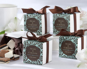 Chocolate and Turquoise Damask "Make It Yours" Personalized Favor Box Kit (Set of 24)