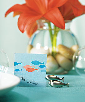 Double Fish Card Holders with Brushed Silver Finish (Set of 8)