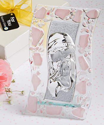 Murano Glass Collection Madonna and Child plaque (pink, blue, white)