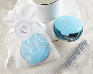 "Something Blue" Mirror Compact in Elegant Organza Pouch