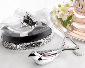 The "Love Dove" Chrome Bottle Opener in Elegant, Oval Showcase Giftbox