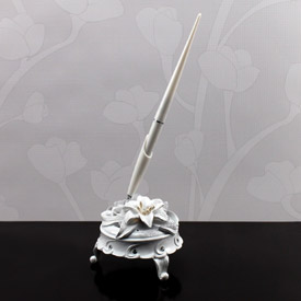 Sculptural White Tiger Lilies Traditional Guest Book and Pen Set