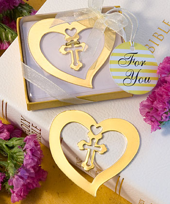 Gold / Silver Book Lovers Collection heart and cross design bookmark favors