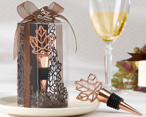 "Lustrous Leaf" Copper-Finish Bottle Stopper in Laser-Cut Leaf Gift Box