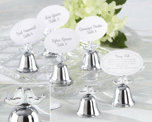 "Lovebirds" Silver-Finish Kissing Bell Place Card Holder