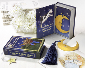 "Over the Moon" Vintage Moon Bookmark with Tassel in Nursery Rhyme Keepsake Book Box