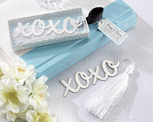 "Hugs & Kisses" Silver-Finish Bookmark with Elegant White-Silk Tassel