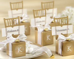 Miniature Gold Chair Favor Box with Heart Charm and Ribbon (Can be Monogrammed) (Set of 12)