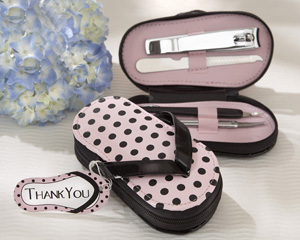 "Pink Polka Flip Flop" Five Piece Pedicure Set with Matching Tag