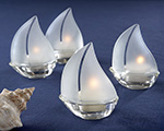 "Set Sail" Frosted Glass Sailboat Tealight Holders - Set of 4