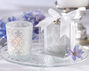 "Fleur-de-lis" Frosted-Glass Tea Light Holder (set of 4)