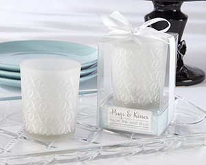 "Hugs & Kisses From Mr. & Mrs." Frosted-Glass Tealight Holder (Set of 4)