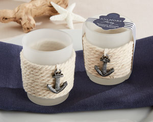 "ANCHORS AWAY" ROPE TEALIGHT HOLDER (SET OF 4)