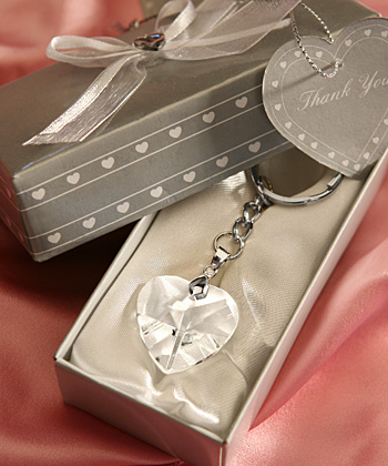 Chrome Key Chain With Crystal Heart