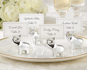 Lucky in Love Silver-Finish Lucky Elephant Place Card/Photo Holder (Set of 4)