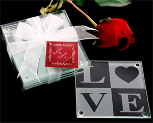 LOVE Glass Coaster Gift Set with FREE Personalized Tags