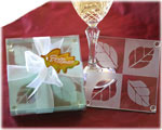 "Fall in Love" Frosted Leaf Design Glass Coaster Set