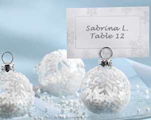 Snow Flurry Flocked Glass Ornament Place Card/Photo Holder (Set of 6)