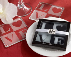 LOVE Frosted-Glass Coasters in Elegant Gift Box with Matching Charm