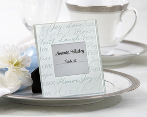"Good Wishes" Pearlized-Glass Photo Frame-Place Card Holder (Set of 4)
