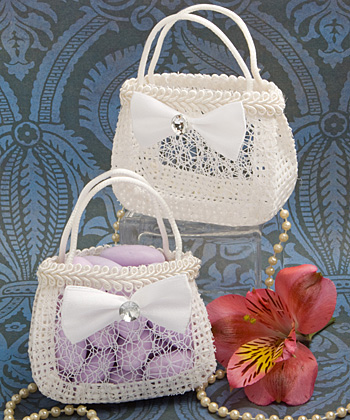 Pocketbook shaped treat bag in white woven rattan