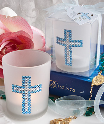 BLING COLLECTION CROSS CANDLE FAVORS - BOY