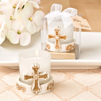 VINTAGE CROSS THEMED CANDLE VOTIVE FROM FASHIONCRAFT