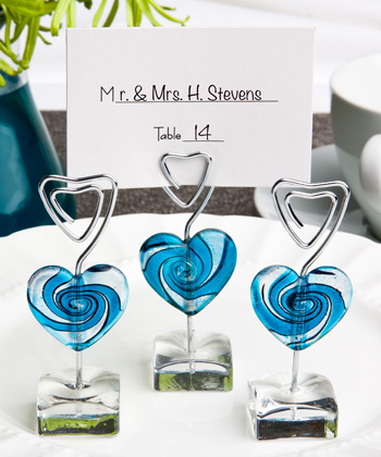 Murano Glass Collection blue heart design place card holders
