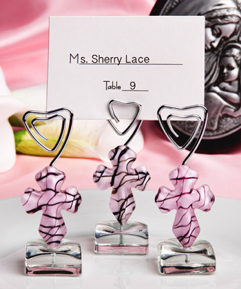 Murano Glass Collection pink cross design place card holders
