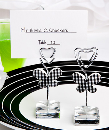 White and black butterfly design place card/photo holders