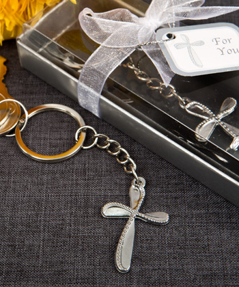 Metal cross key chain with beaded design