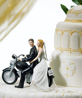 Motorcycle Get-away Wedding Couple Figurine - Wedding Cake Topper