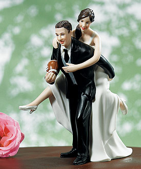 Playful Football Wedding Couple Figurine - Wedding Cake Topper