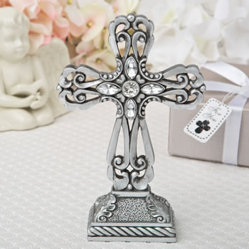 Pewter cross statue with antique accents