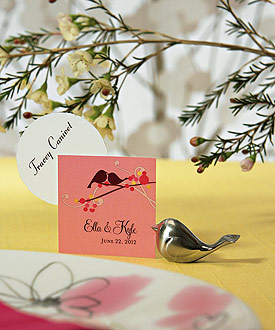 Love Bird Card Holders with Brushed Silver Finish - Set of 8