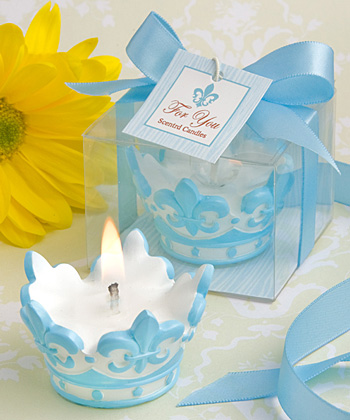 crown design scented candle favor - blue or pink