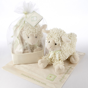 "Love Ewe" Plush Lamb and Lovie Gift Set in Organza-and-Satin Drawstring Bag